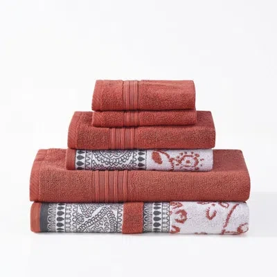Modern Threads Ophelia 6-piece Reversible Yarn Dyed Jacquard & Solid Towel Set – 100% Cotton, Quick Dry & Absorbent In Clay