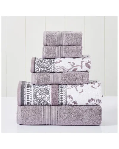 Modern Threads Orchid 6pc Ophelia Jacquard/solid Towel Set In Purple