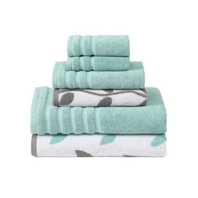 Modern Threads Organic Vines 100% Cotton 6-piece Jacquard & Solid Towel Set In Aqua