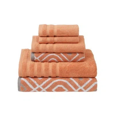 Modern Threads Oxford 6-piece Yarn Dyed Jacquard & Solid Towel Set – 100% Cotton, Quick Dry & Absorbent Bath, Hand  In Orange