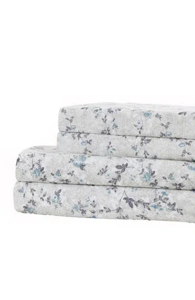 Modern Threads Rose Print Microfiber Sheet Set In Blue