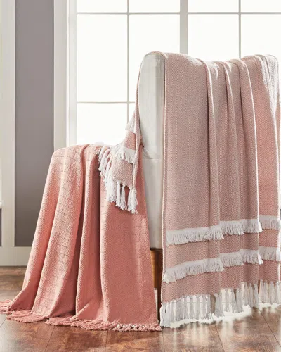 Modern Threads Set Of 2 Dion 100% Cotton Throws In Coral