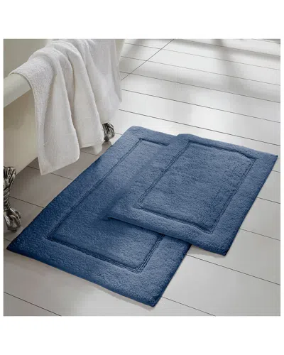 Modern Threads Solid Loop With Non-slip Backing Bath Mat Set In Blue