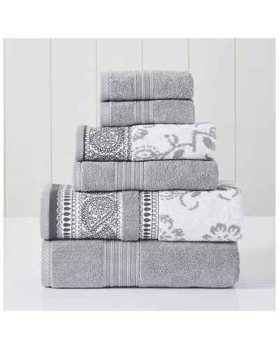 Modern Threads Stone 6pc Ophelia Jacquard/solid Towel Set In Gray