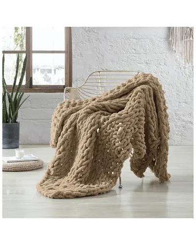 Modern Threads Taupe Chenille Chunky Hand Knit Throw