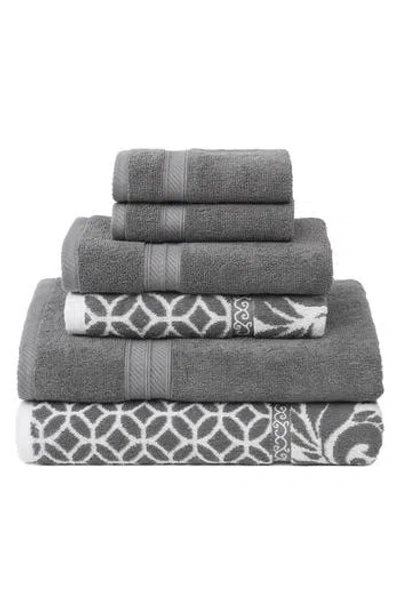 Modern Threads Trefoil Filigree Reversible Yarn-dyed Jacquard 6-piece Towel Set In Silver