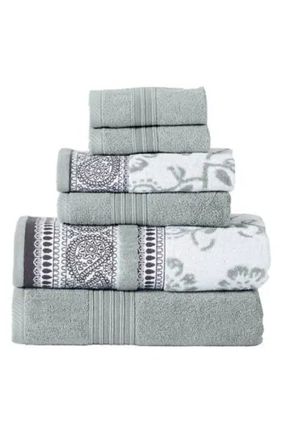 Modern Threads Yarn Dyed Jacquard/solid Towel 6-piece Set In Dark Sage