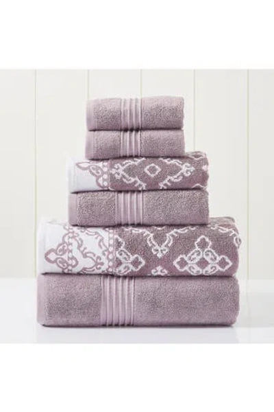 Modern Threads Yarn Dyed Jacquard/solid Towel 6-piece Set In Purple