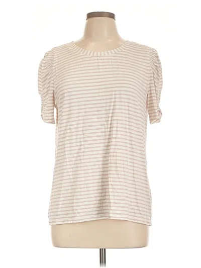 Pre-owned Modern Works Short Sleeve Top Tan Mock Neckline Tops