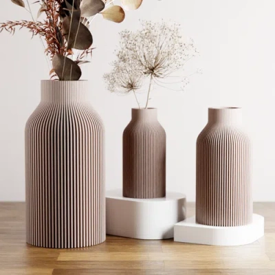 Modernized Pottery Bottle Vase In Brown