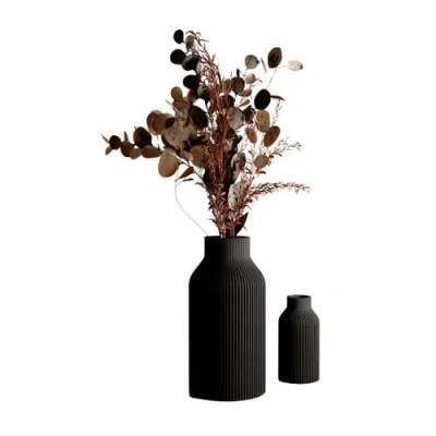 Modernized Pottery Bottle Vase, No Waterproof Insert In Black