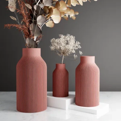 Modernized Pottery Bottle Vase In Pink