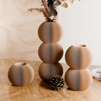 Modernized Pottery Bubble Vase Set In Brown