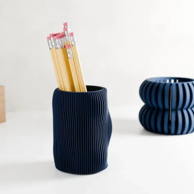 Modernized Pottery Bubbly Pencil Holder In Blue
