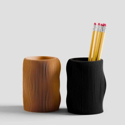 Modernized Pottery Bubbly Pencil Holder In Brown