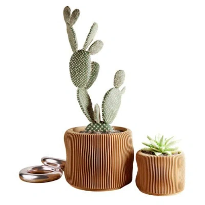 Modernized Pottery Bubbly Planter In Brown