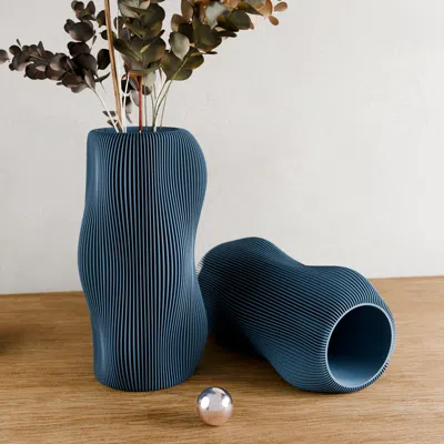 Modernized Pottery Bubbly Vase In Blue
