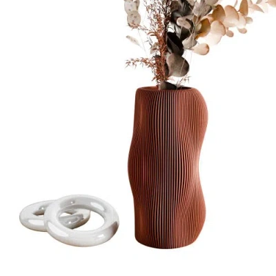 Modernized Pottery Bubbly Vase, No Waterproof Insert In Brown