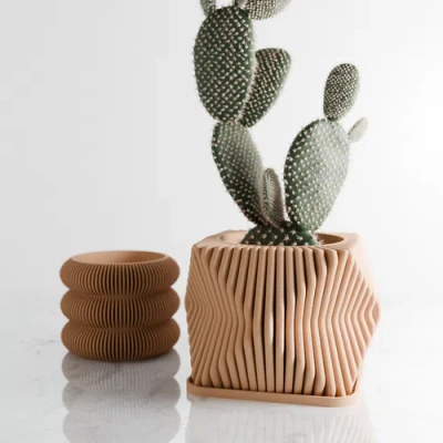 Modernized Pottery Tide Planter In Brown
