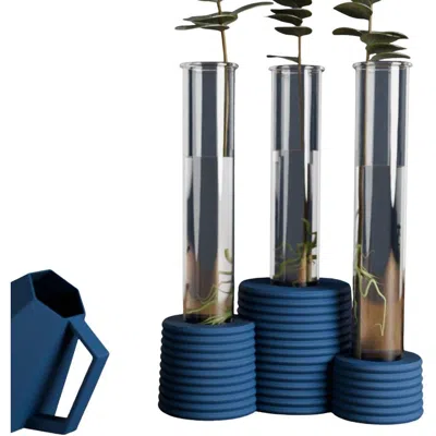 Modernized Pottery Triple Bubble Propagation Station In Blue