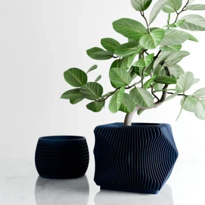 Modernized Pottery Xenova Planter Set In Blue
