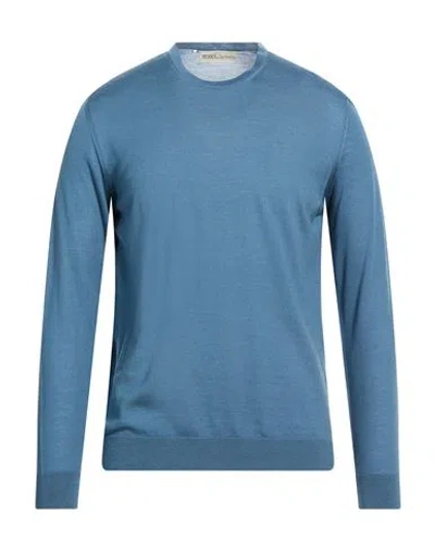 Modes Garments Man Sweater Slate Blue Size 44 Merino Wool