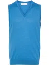 Modes Garments Sleeveless Merino Knitted Vest In Blue