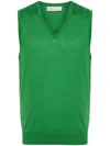 Modes Garments Sleeveless Merino Knitted Vest In Green