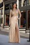 Modessa Couture M19006 Long Formal Fitted Evening Prom Dress In Gold