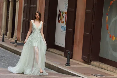 Modessa Couture M19021 Long Prom Formal A Line Dress In Green