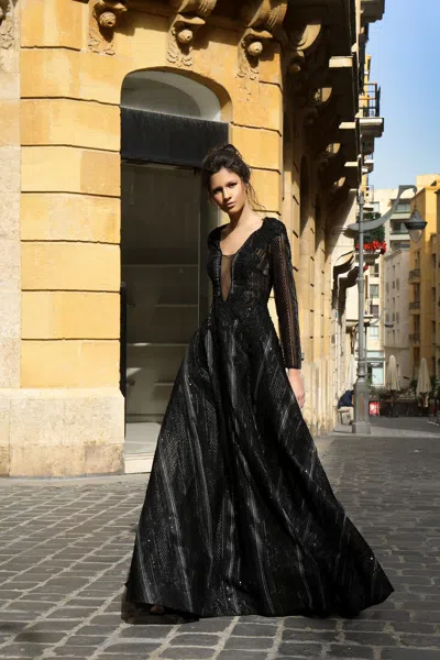 Modessa Couture M19064 Long Formal Evening A Line Dress In Black