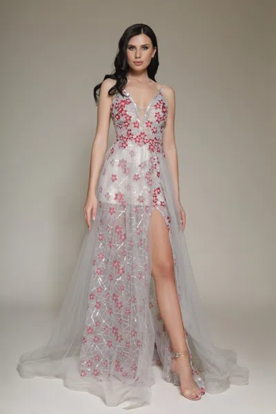 Modessa Couture M19080 Formal Long Floral Slit Prom Dress In Multi