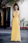 Modessa Couture M19102 Long Pleated Formal Prom Dress In Yellow