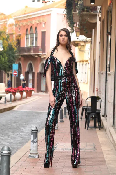 Modessa Couture M19109 Fitted Long Formal Jumpsuit In Multi