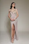 Modessa Couture M19114 Formal Long Prom Slit Dress In Gold