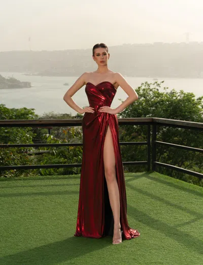 Modessa Couture M20202 Fitted Long Formal Prom Slit Dress In Burgundy