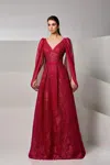 Modessa Couture M20208 A Line Long Lace Floral Formal Evening Dress In Red