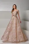 Modessa Couture M20210 A Line Long Floral Chic Formal Sequin Dress In Pink