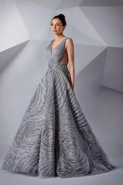 Modessa Couture M20211 Long Pleated Formal Evening Dress In Blue