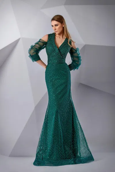 Modessa Couture M20221 Fitted Long Formal Evening Mermaid Dress In Green
