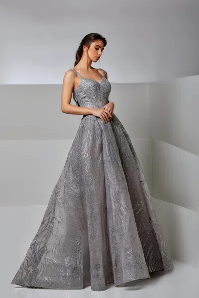 Modessa Couture M20230 Long Formal Evening A Line Dress In Gray