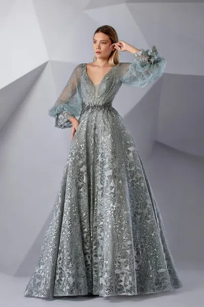 Modessa Couture M20237 Long A Line Formal Evening Dress In Green