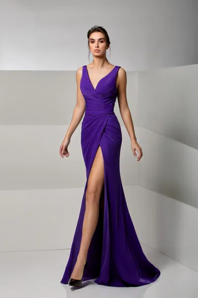 Modessa Couture M20262 Long Slit Formal Pleated Prom Dress In Multi