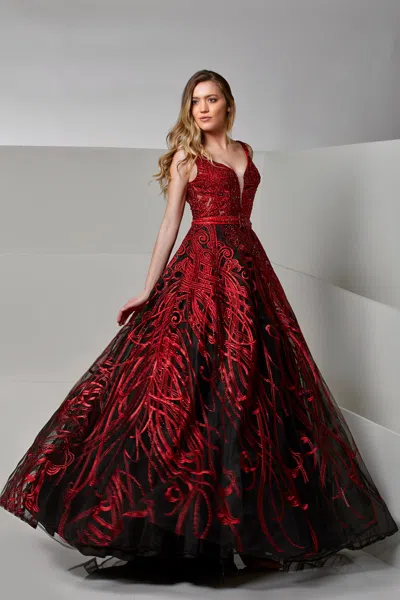Modessa Couture M20275 Long A Line Formal Chic Prom Dress In Red