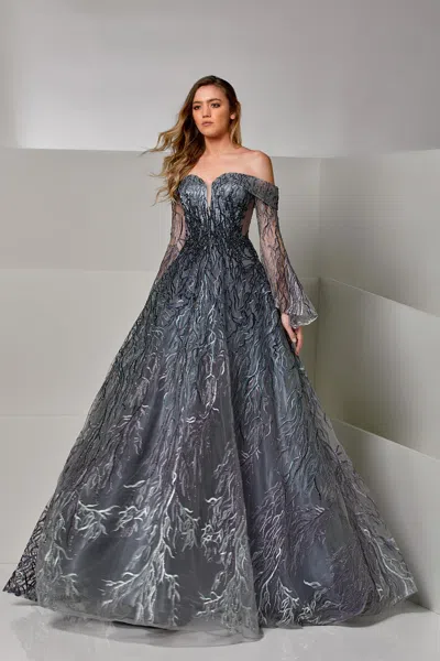 Modessa Couture M20276 Long A Line Formal Evening Dress In Gray