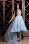 Modessa Couture M20280 High Low Formal Beaded Prom Dress In Blue