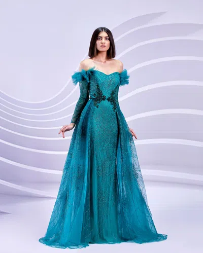 Modessa Couture M20305 Long Formal A Line Evening Dress In Green