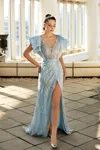Modessa Couture M20328 Fitted Long Pattern Formal Prom Dress In Blue