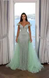 Modessa Couture M20346 Long Prom Formal Beaded Evening Dress In Green