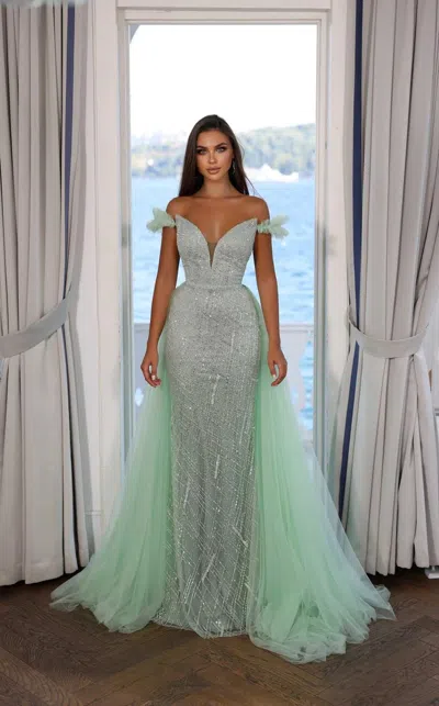 Modessa Couture M20346 Long Prom Formal Beaded Evening Dress In Green